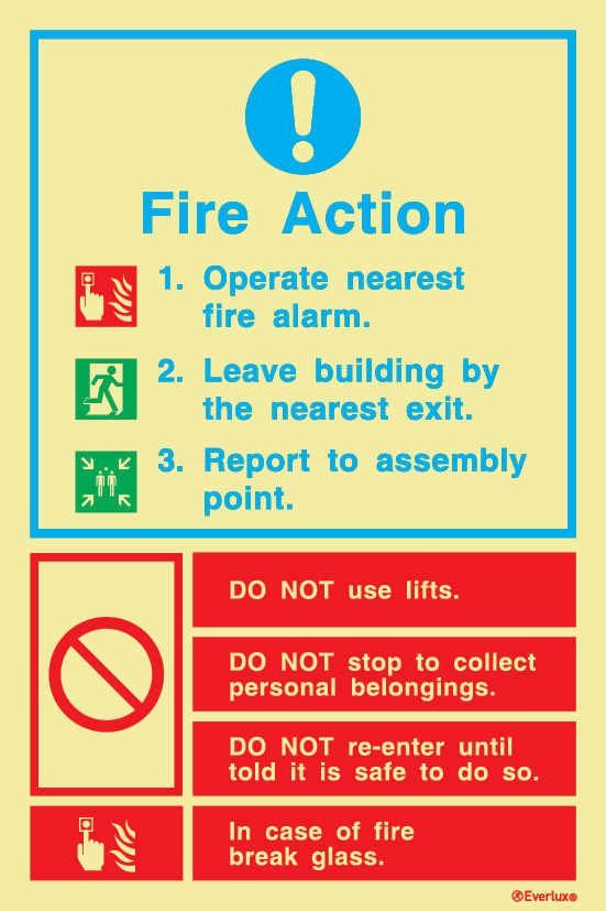 Fire action safety signage